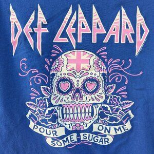 Women's medium Def Leppard Pour Some Sugar on Me Day of the Dead blue shirt
